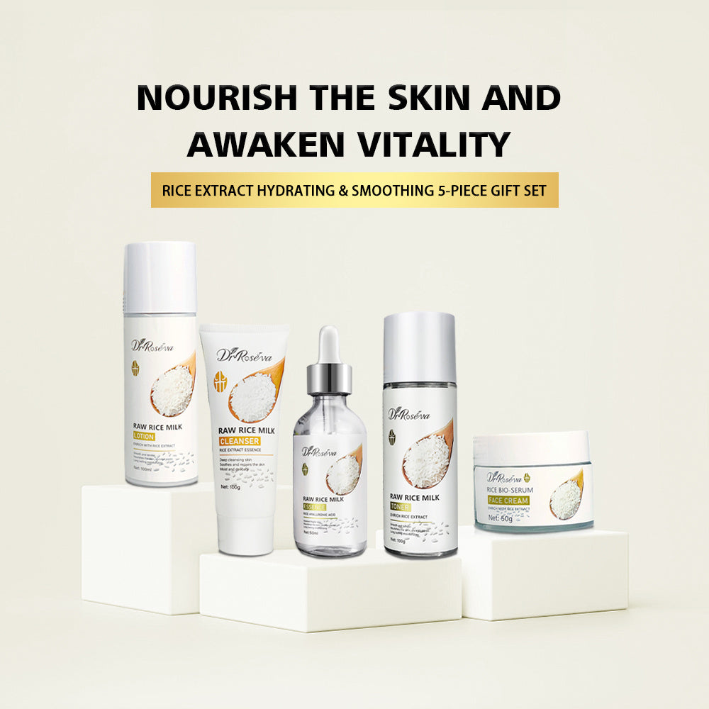 DR.ROSEVA 5-pieces Facial Rice Extract Hyaluronic Acid Niacinamide Rice Extract Firming Anti Aging Wrinkle Skin Care Set