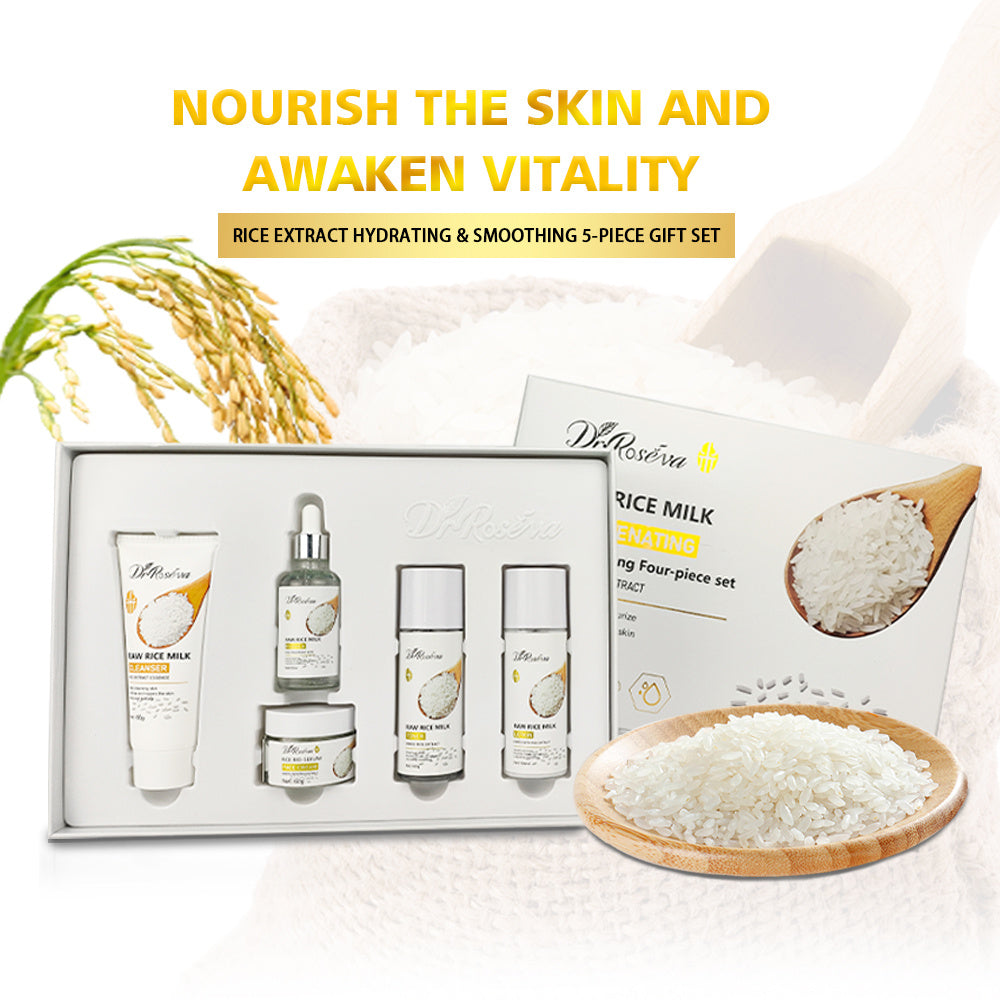 DR.ROSEVA 5-pieces Facial Rice Extract Hyaluronic Acid Niacinamide Rice Extract Firming Anti Aging Wrinkle Skin Care Set